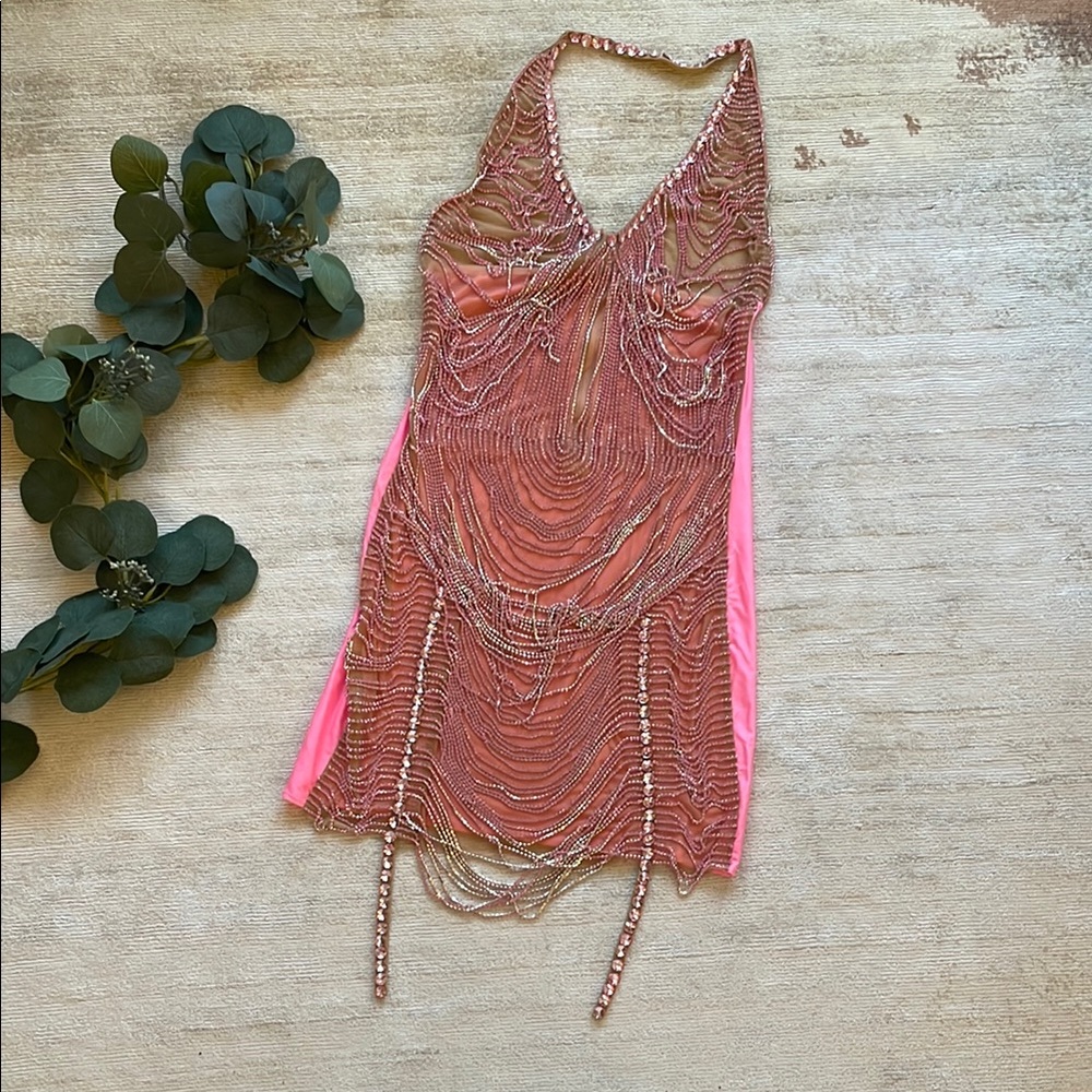 Elegant Pink and Gold Mini Dress